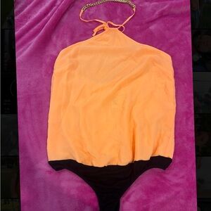 Guess Orange Halter Bodysuit with Gold Chain